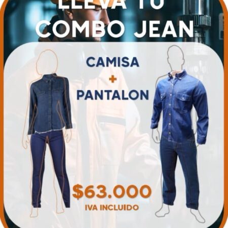 Combo Jean Industrial Caballero con pantalón y camisa de jean para dotación industrial.